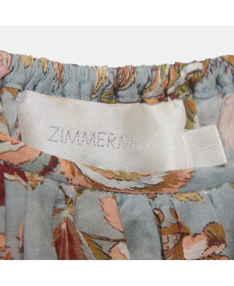 Pre-Owned Zimmermann Women's Blue Floral Print Cotton Ruffled Blouse