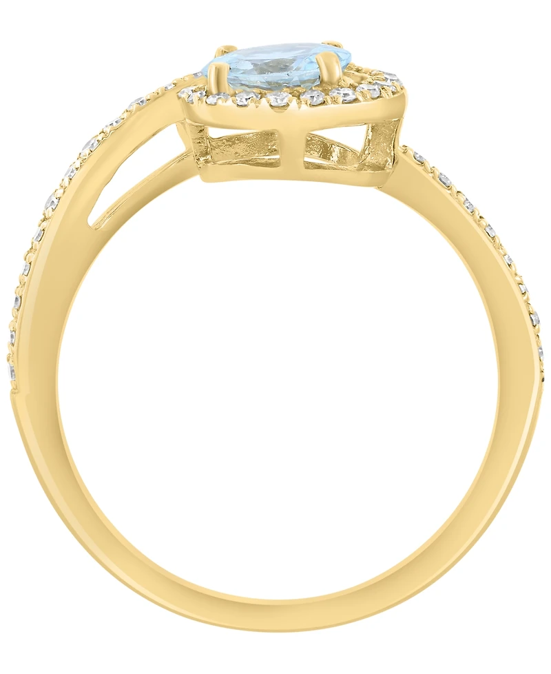 Effy Collection Aquamarine (5/8 ct. t.w.) and Diamond Ring (1/5 ct. t.w.) in 14K Yellow Gold