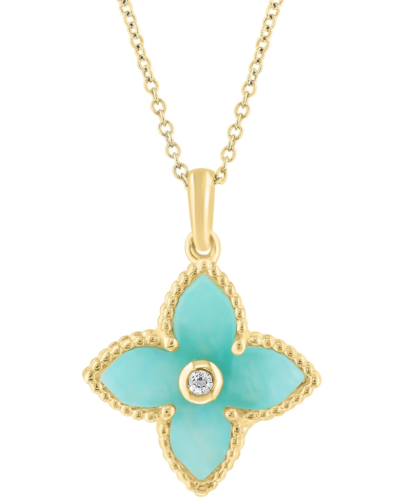 Effy Collection White Topaz (0.03 ct. t.w) and Amazonite Pendant Necklace (3-1/3 ct. t.w.) in Yellow Gold Over Silver