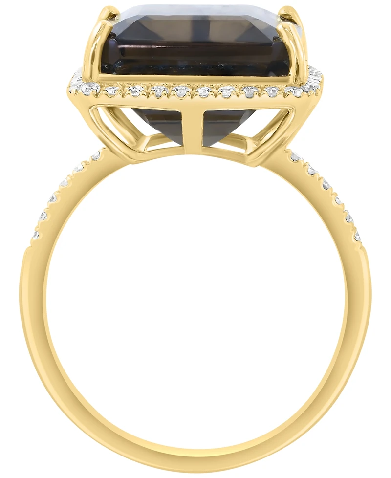 Effy Collection Smoky Quartz (9 ct. t.w.) and Diamond Ring (1/4 ct. t.w.) in 14k Yellow Gold