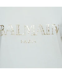 Pre-Owned Balmain Women's White Logo Print Distressed Cotton Button Detailed Tank Top