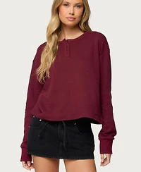 Edikted Women's Deni Long Sleeve Henley Waffle Top