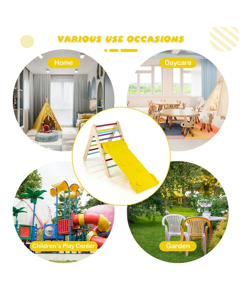 Skonyon 3-in-1 Wooden Climbing Triangle Set Triangle Climber with Ramp-Multicolor