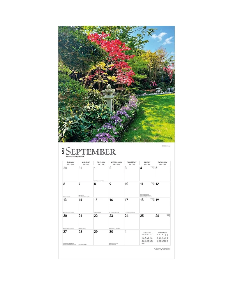 BrownTrout Country Gardens | 2026 12 x 24 Inch (Hanging) Monthly Square Wall Calendar | Plastic-Free