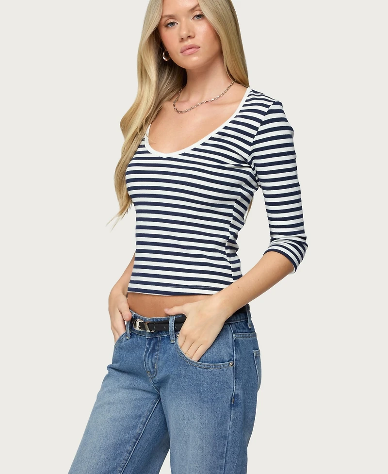 Edikted Women's Poppie Striped V Neck Top