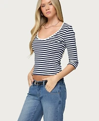 Edikted Women's Poppie Striped V Neck Top