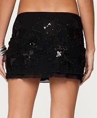 Edikted Women's Steffie Beaded Mesh Mini Skirt