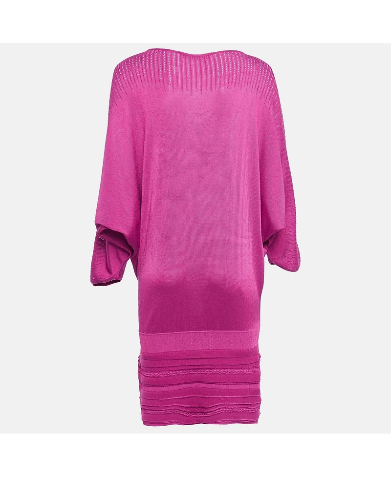 Pre-Owned Roberto Cavalli Women's Pink Pointelle Knit Dolman Sleeve Mini Dress