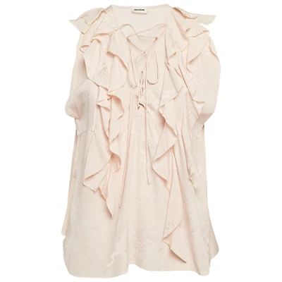 Pre-Owned Zadig & Voltaire Women's Floral Jacquard Ruffled Time Lace-Up Top