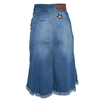 Pre-Owned Zadig & Voltaire Women's Blue Embroidred Denim Jamille Brode Deluxe Knee-Length Skirt