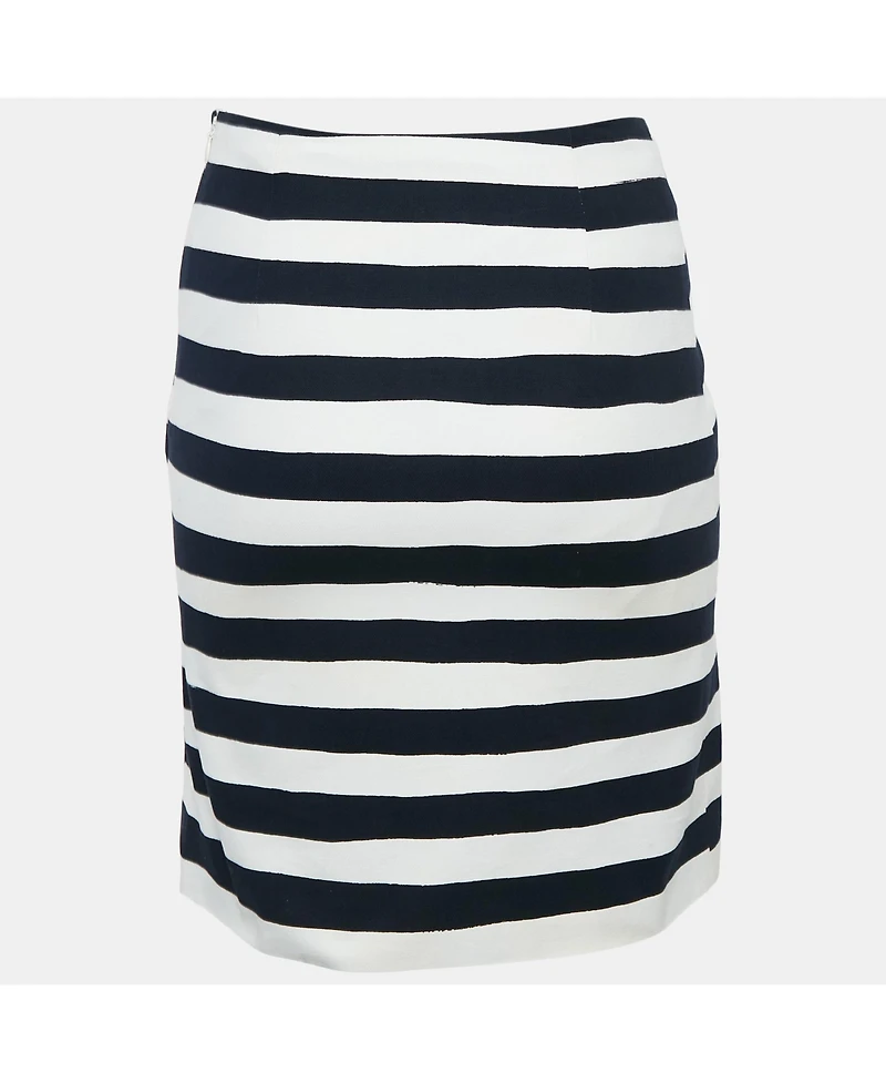 Pre-Owned Moschino Women's Cheap And Chic White/navy Blue Stripe Cotton Mini Skirt