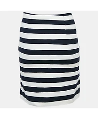 Pre-Owned Moschino Women's Cheap And Chic White/navy Blue Stripe Cotton Mini Skirt