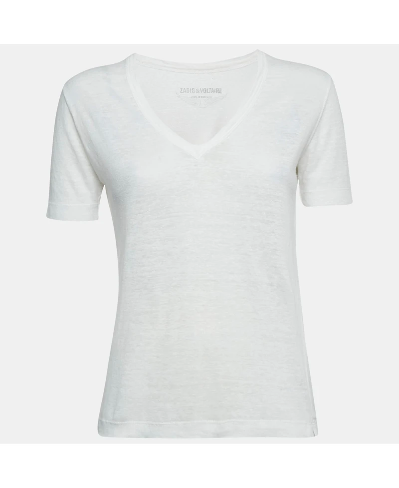 Pre-Owned Zadig & Voltaire Women's White Linen Knit V-Neck Wassa Top