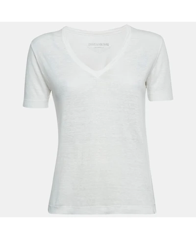 Pre-Owned Zadig & Voltaire Women's White Linen Knit V-Neck Wassa Top