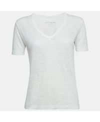 Pre-Owned Zadig & Voltaire Women's White Linen Knit V-Neck Wassa Top