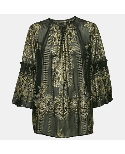 Pre-Owned Roberto Cavalli Women's Black Painted Silk A-Line Blouse