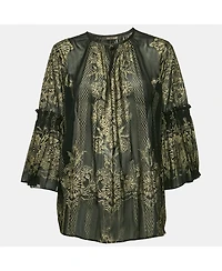 Pre-Owned Roberto Cavalli Women's Black Painted Silk A-Line Blouse