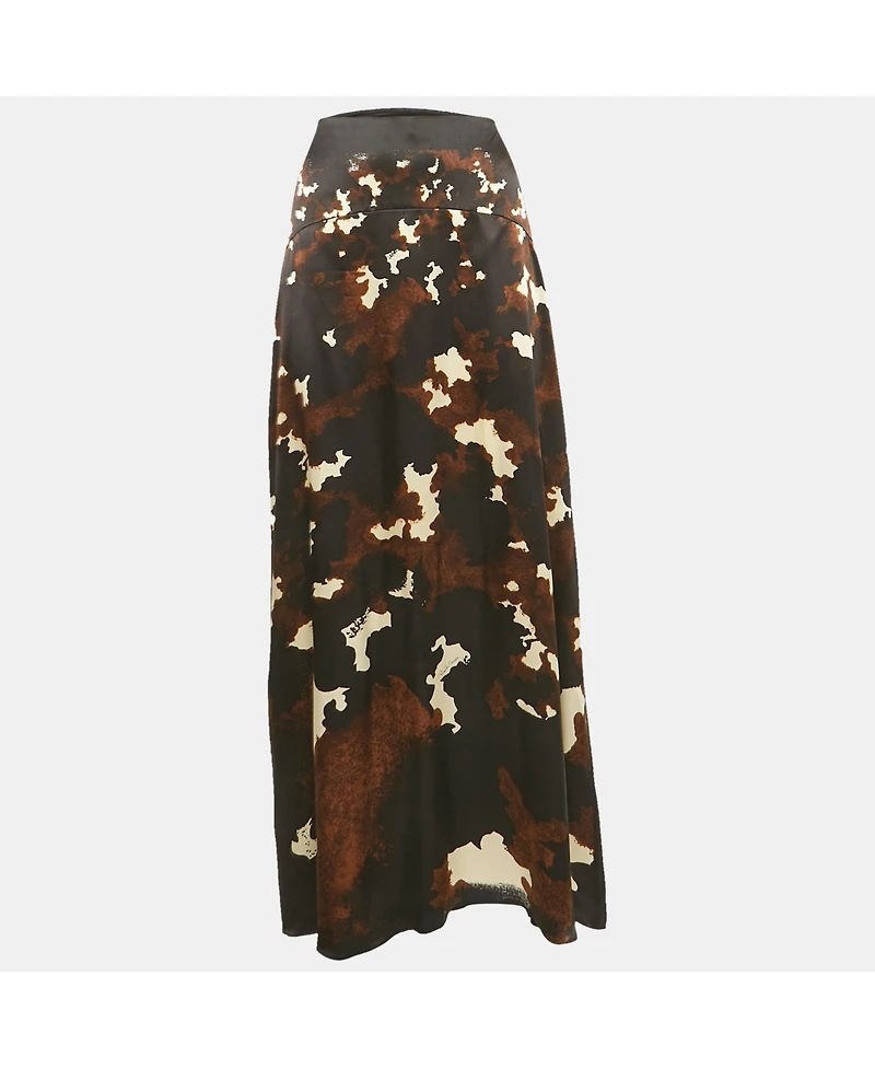 Pre-Owned Roberto Cavalli Women's Black/brown Printed Satin Silk Maxi Skirt