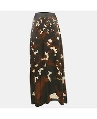 Pre-Owned Roberto Cavalli Women's Black/brown Printed Satin Silk Maxi Skirt