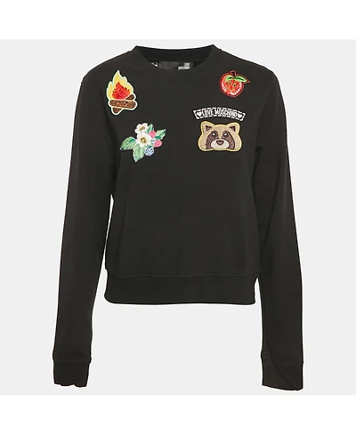 Pre-Owned Love Moschino Women's Black Cotton Knit Applique Sweatshirt