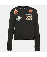 Pre-Owned Love Moschino Women's Black Cotton Knit Applique Sweatshirt