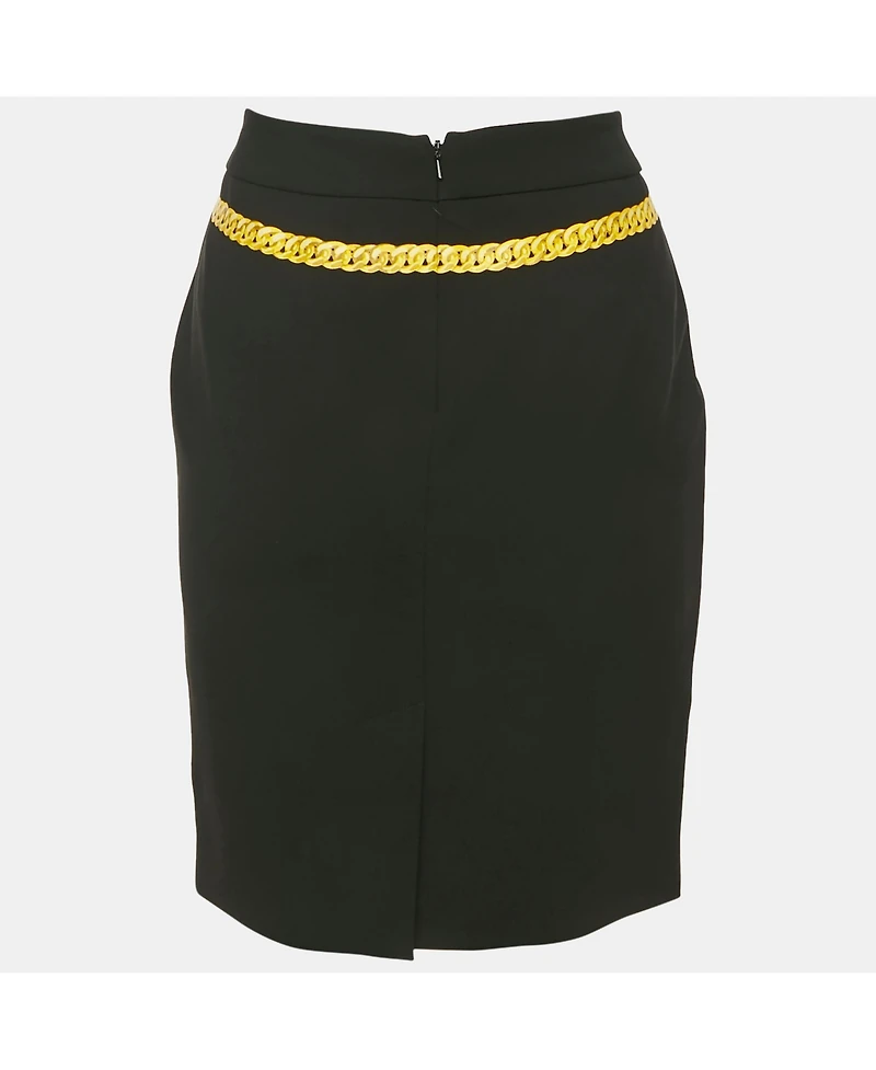Pre-Owned Moschino Women's Couture Black Logo & Chain Print Crepe Mini Skirt