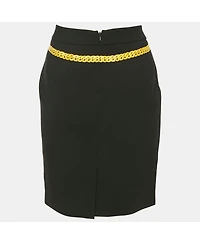 Pre-Owned Moschino Women's Couture Black Logo & Chain Print Crepe Mini Skirt
