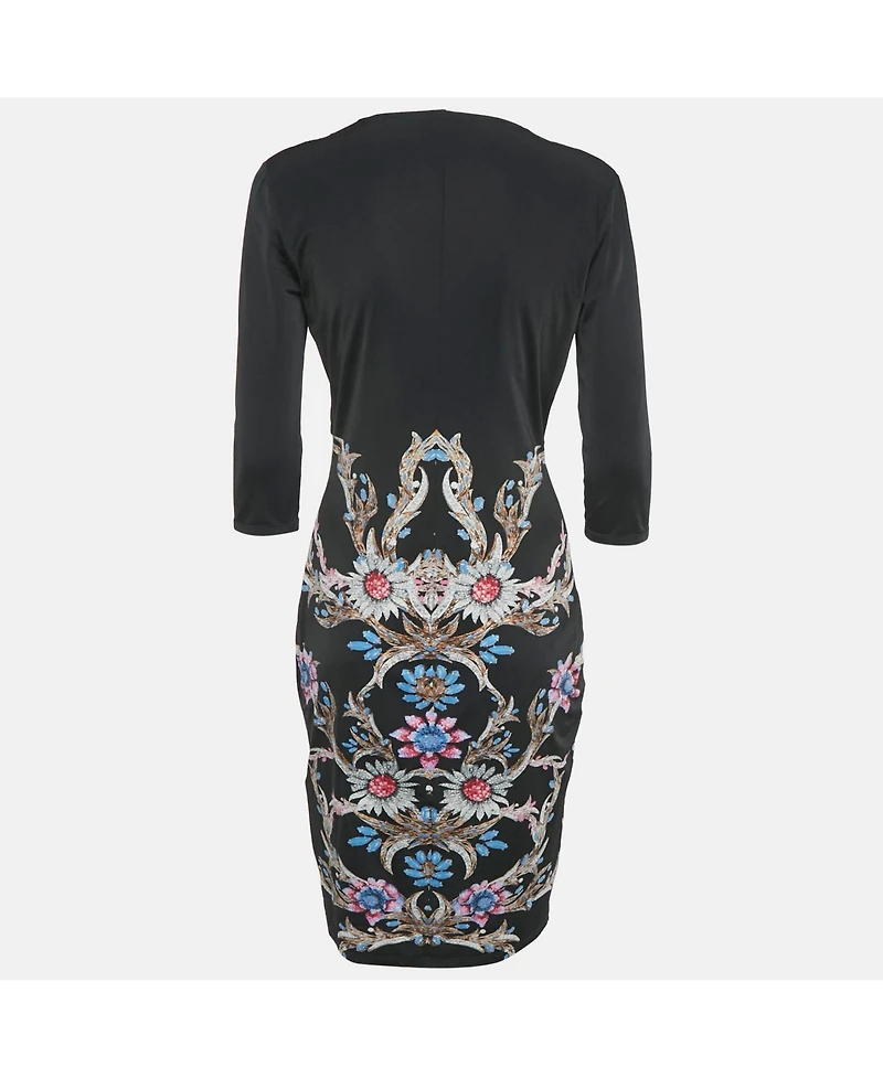 Pre-Owned Roberto Cavalli Women's Black Printed Jersey Short Dress