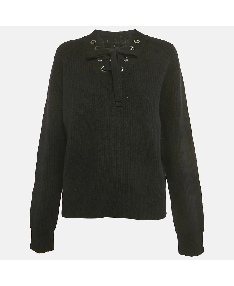 Pre-Owned Zadig & Voltaire Women's Black Rib Knit Lace-Up Kassy Sweater