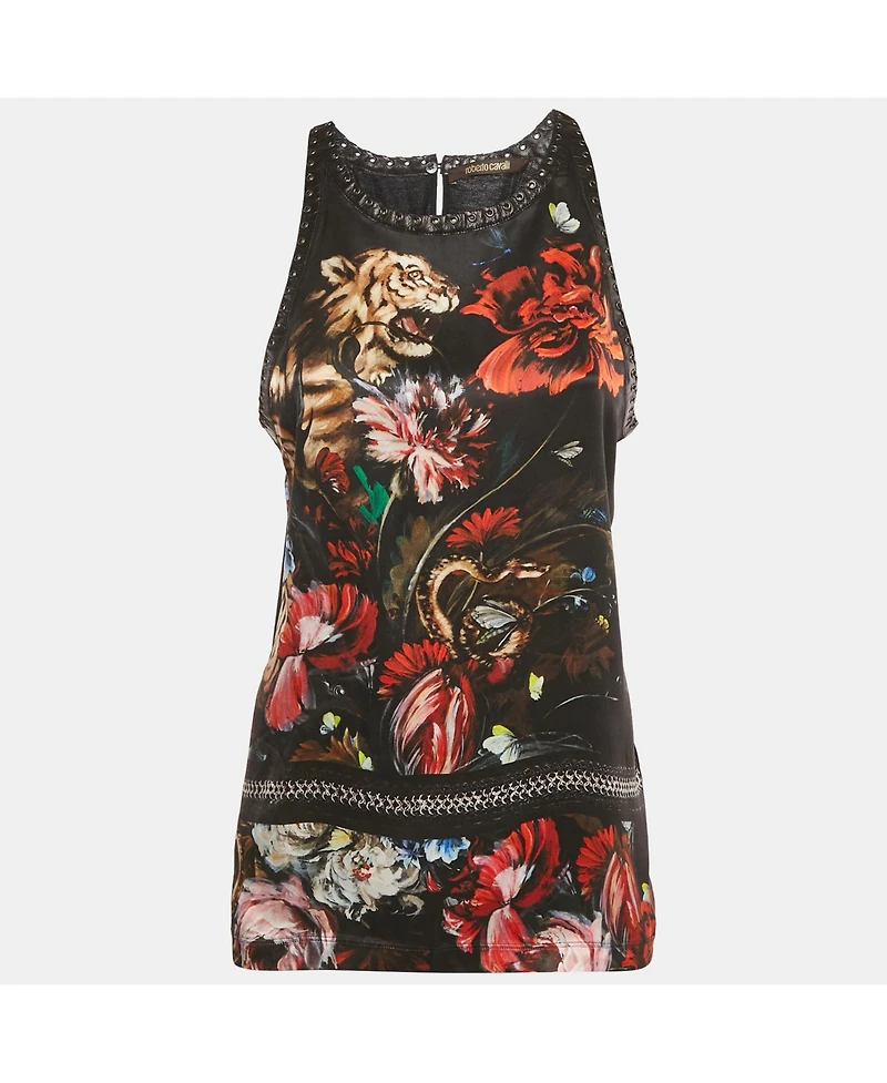 Pre-Owned Roberto Cavalli Women's Beige Cotton And Modal Faux Feather Detail T-Shirt