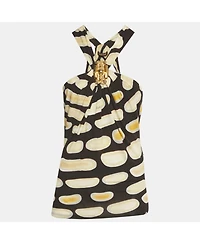 Pre-Owned Roberto Cavalli Women's Printed Jersey Brooch Detail Halter Neck Top