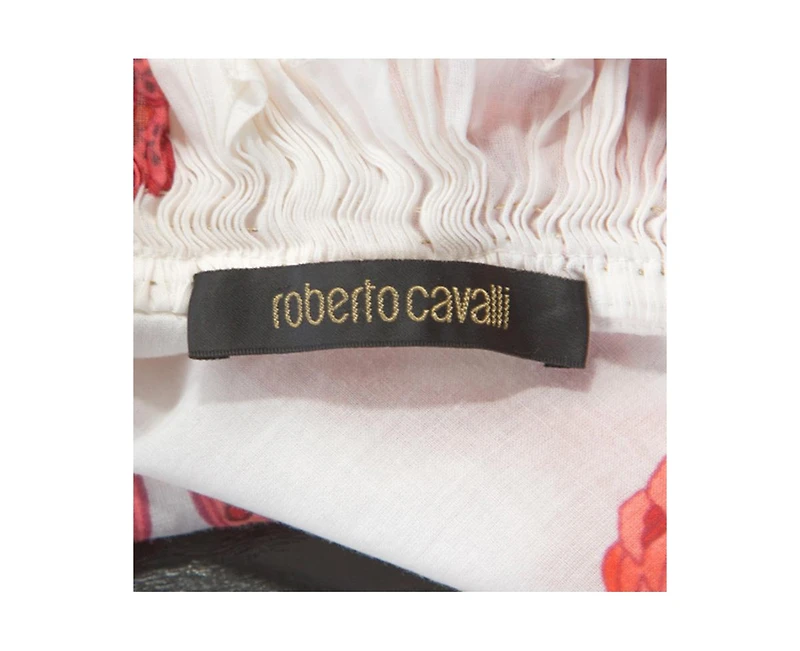 Pre-Owned Roberto Cavalli Women's Beige Cotton And Modal Faux Feather Detail T-Shirt
