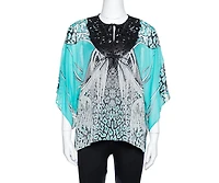 Pre-Owned Roberto Cavalli Women's Beige Cotton And Modal Faux Feather Detail T-Shirt