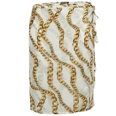 Pre-Owned Roberto Cavalli Women's Cream Chain Print Silk Wrap Mini Skirt