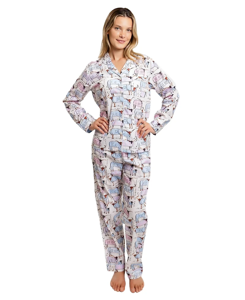 Sant and Abel Women's Organic Cotton Poplin Button Down Long Sleeve Pajama Set