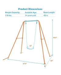 Outdoor Kids Swing Set with Heavy-Duty Metal A-Frame and Ground Stakes-Orange