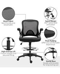 Vinsetto Mesh Drafting Chair with Flip-Up Armrests and Swivel Wheels,