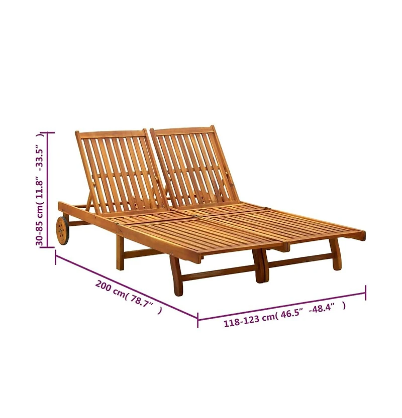 Sunlounger Wine Red Solid Acacia Wood, Polyester
