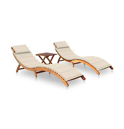 vidaXL Sun Lounger Natural Wood Solid Acacia wood, Fabric (100% polyester)