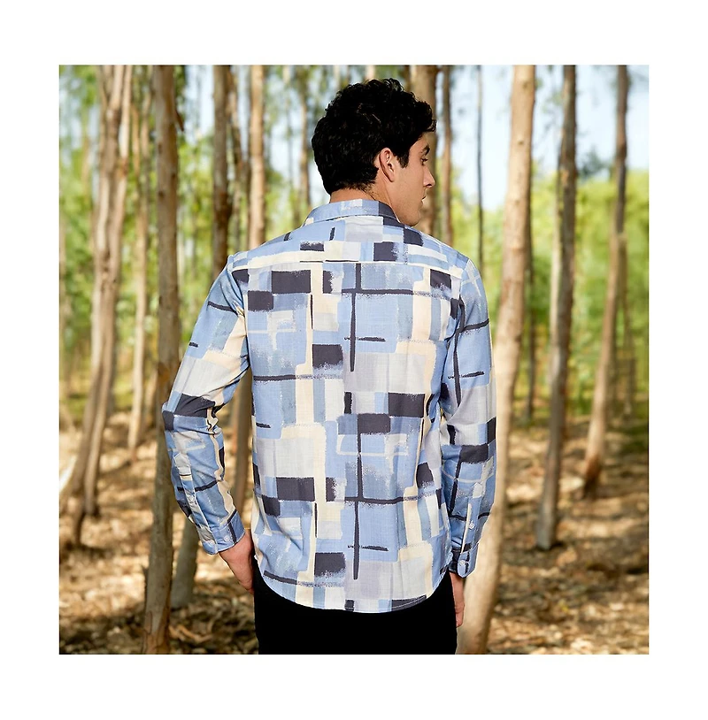 Campus Sutra Men's Powder Blue & Pale Yellow Cubic-Overlap Shirt