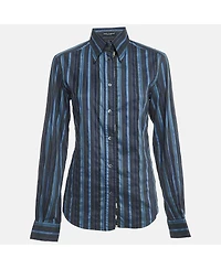 Pre-Owned Dolce & Gabbana Women's Blue Striped Cotton Full Sleeve Shirt