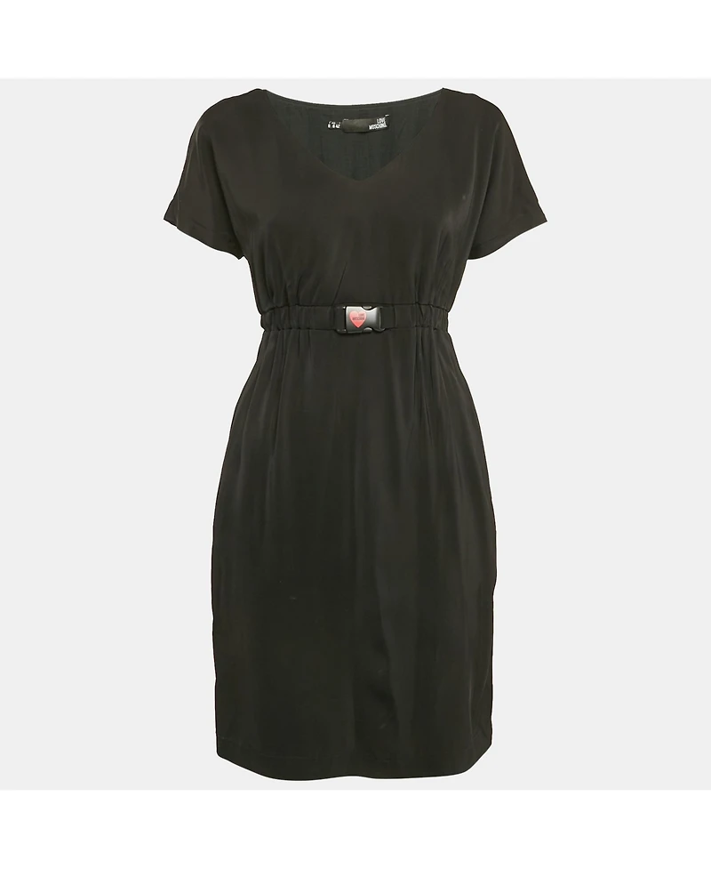 Pre-Owned Love Moschino Women's Black Jersey Ruched Mini Dress