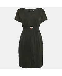 Pre-Owned Love Moschino Women's Black Jersey Ruched Mini Dress