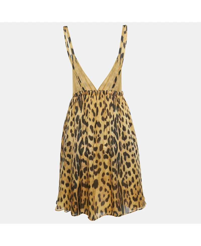 Pre-Owned Roberto Cavalli Women's Brown Leopard Print Silk Mini Dress