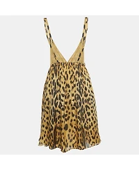 Pre-Owned Roberto Cavalli Women's Brown Leopard Print Silk Mini Dress