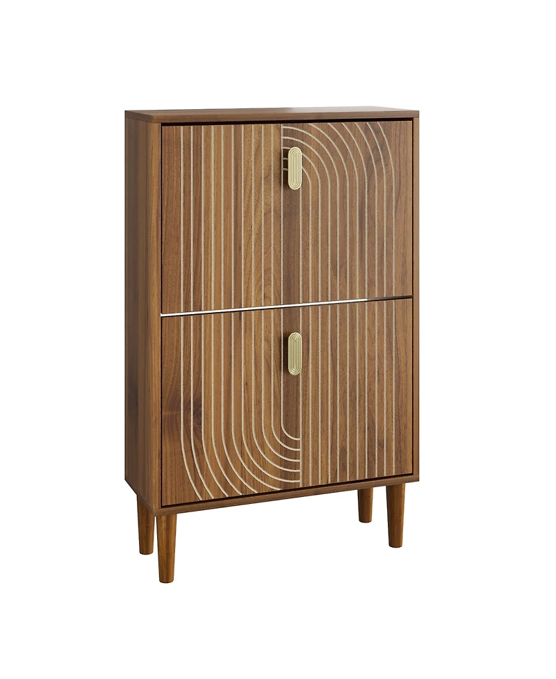 sumyeg Modern Storage Cabinet With Shoe Cabinet with 2 Gold Flip Drawers
