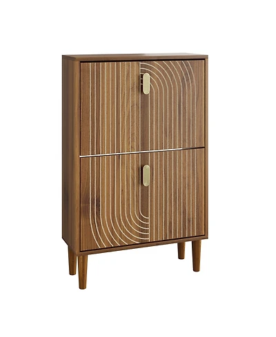 sumyeg Modern Storage Cabinet With Shoe Cabinet with 2 Gold Flip Drawers