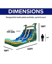 HeroKiddo 15' Tropical Breeze Commercial Grade Dual Lane Inflatable Water Slide with Pool and Blower Indoor Outdoor Inflatable