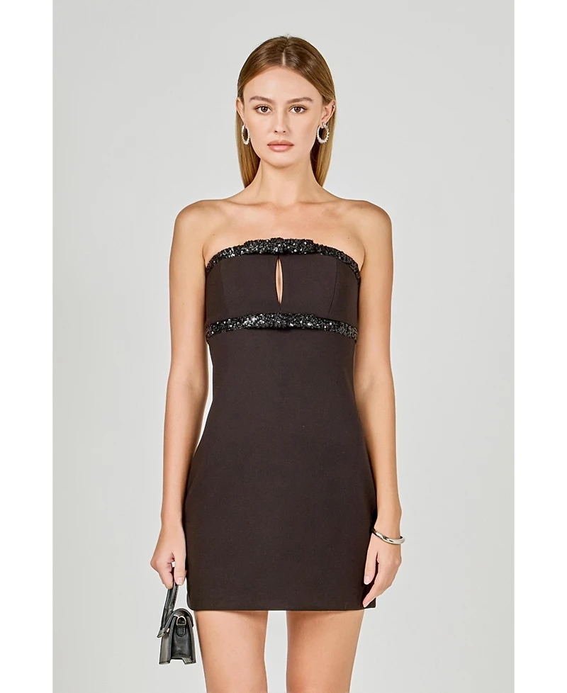 endless rose Women's Sequin Trimmed Strapless Mini Dress