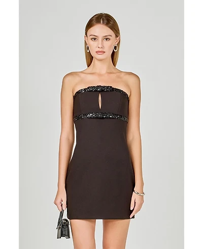 endless rose Women's Sequin Trimmed Strapless Mini Dress